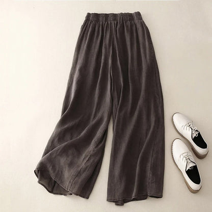 Women's Wide Leg Linen Pants - Elastic Waist Summer Trousers