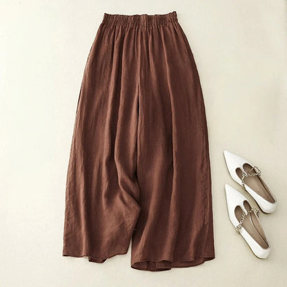 Women's Wide Leg Linen Pants - Elastic Waist Summer Trousers
