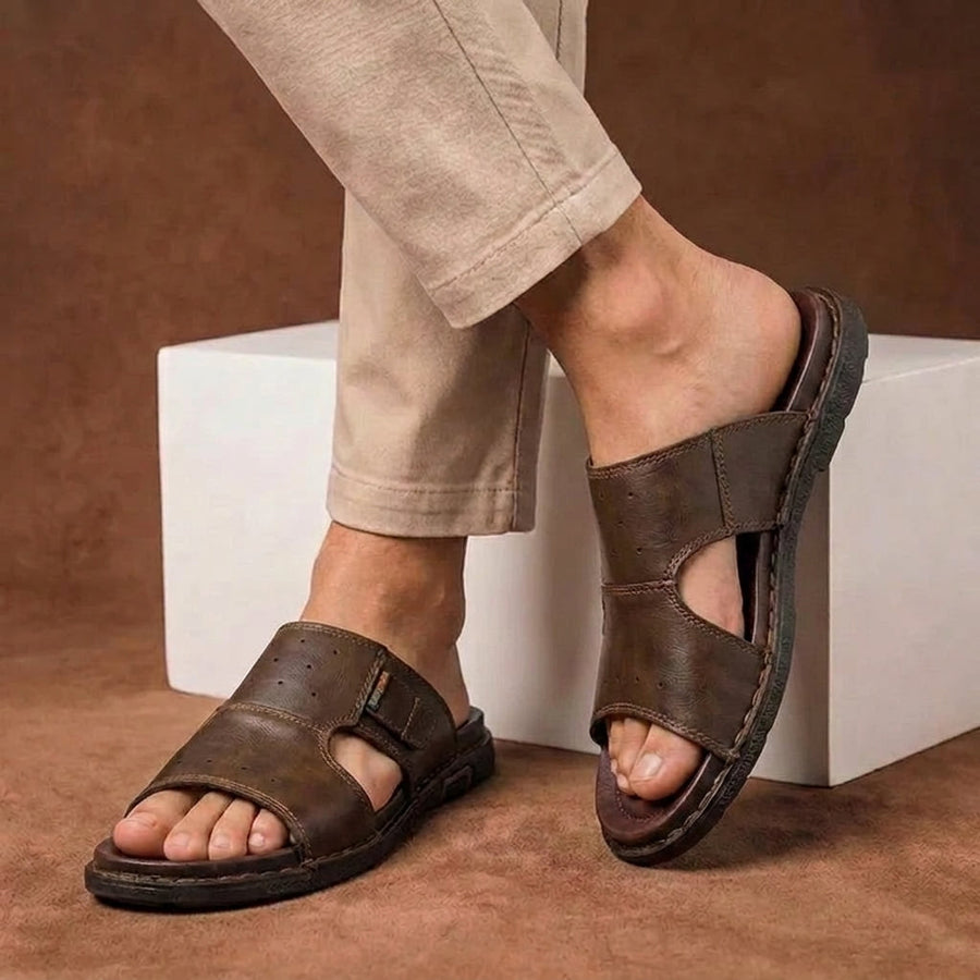 Men's Leather Slides - Comfort Sandals, Supportive Footbed