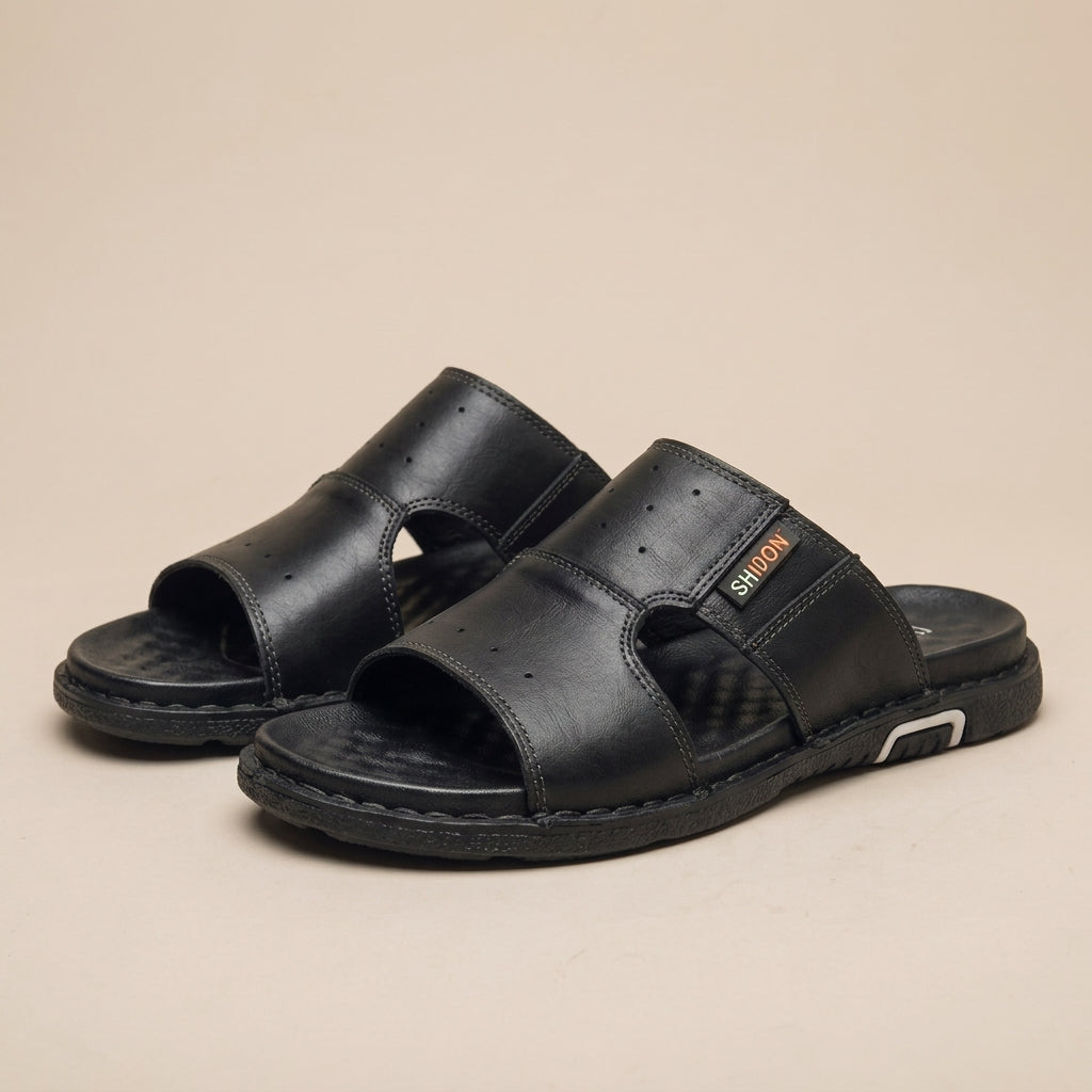 Men's Leather Slides - Comfort Sandals, Supportive Footbed