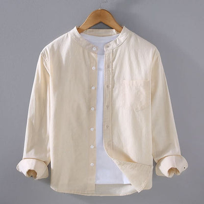 Men's Structured Linen Shirt - Long Sleeve Smart Casual Top