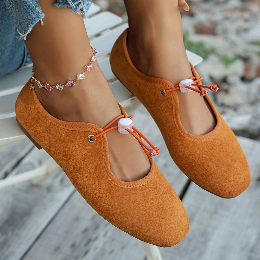 Women's Suede Mary Jane Flats - Lace-Up Ballet Loafers
