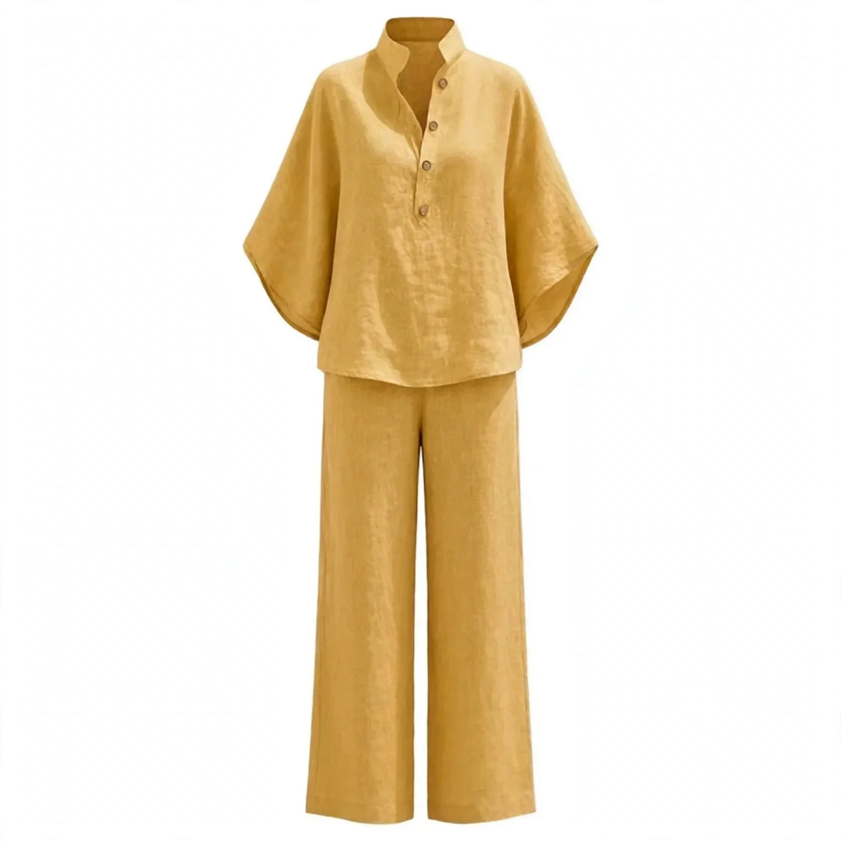 Linen Batwing Sleeve Top and Wide Leg Pants Set for Women