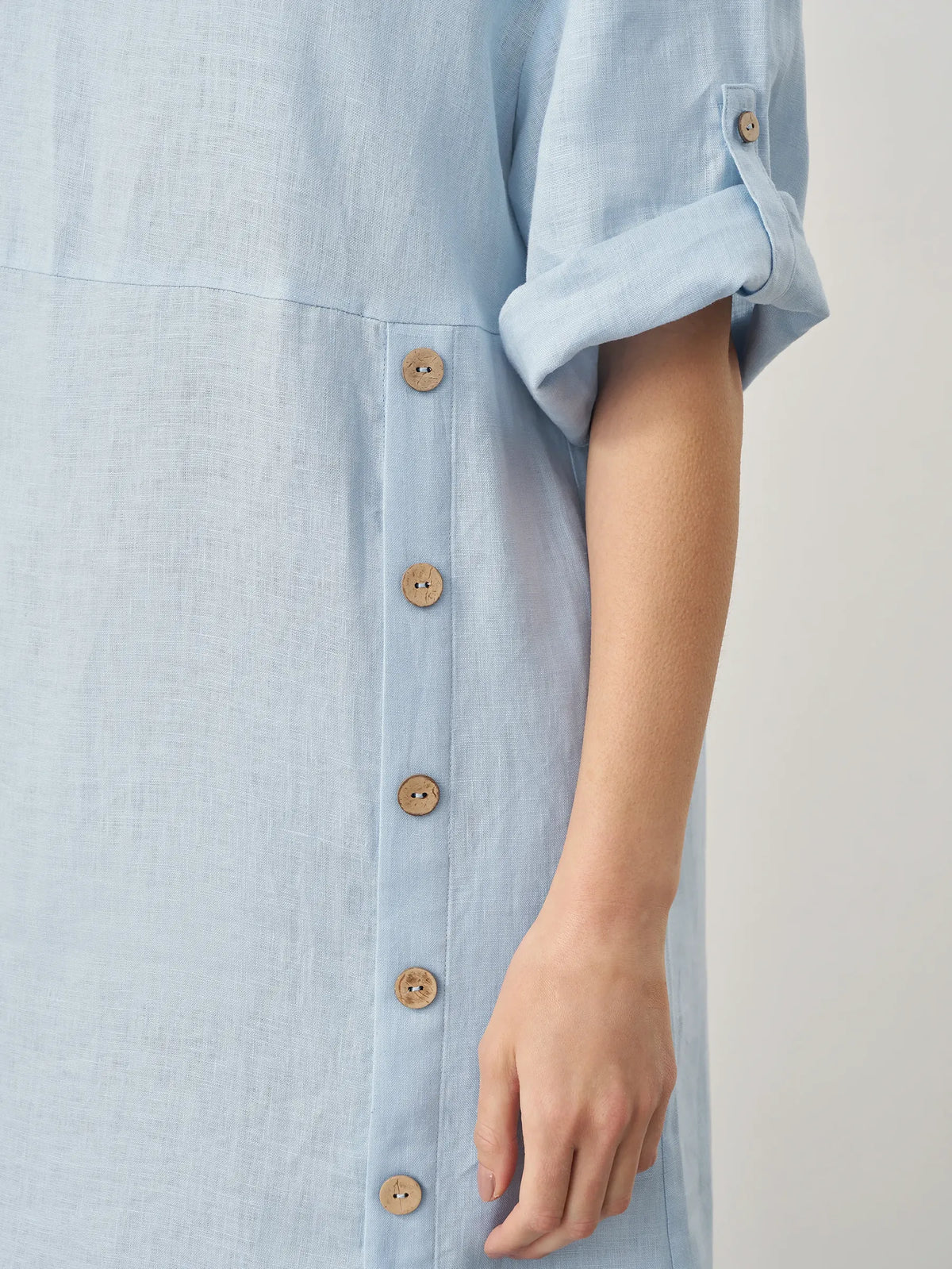 Women's 100% Linen Midi Dress - Asymmetric Round Neck Dress