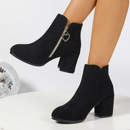Women's Block Heel Ankle Boots - Round Toe Side Zip Boots