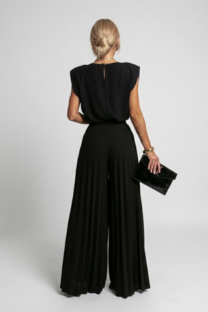 Women's Elegant Pleated Jumpsuit - Wide Leg Dressy Jumpsuit