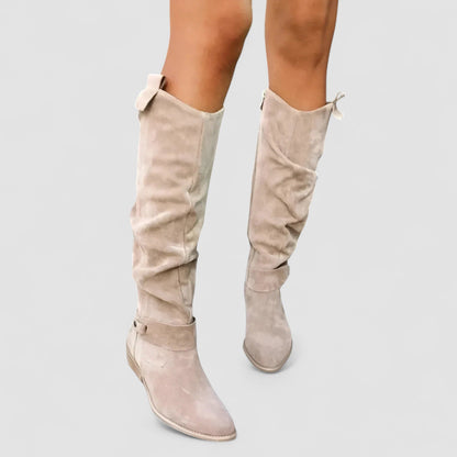 Women's Knee-High Slouch Boots - Low Block Heel Winter Boots