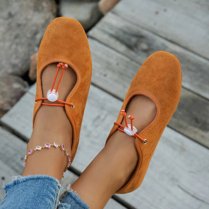 Women's Suede Mary Jane Flats - Lace-Up Ballet Loafers