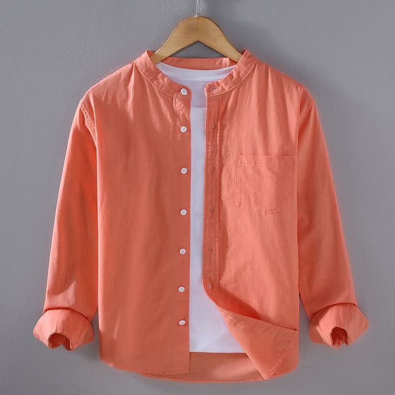 Men's Structured Linen Shirt - Long Sleeve Smart Casual Top