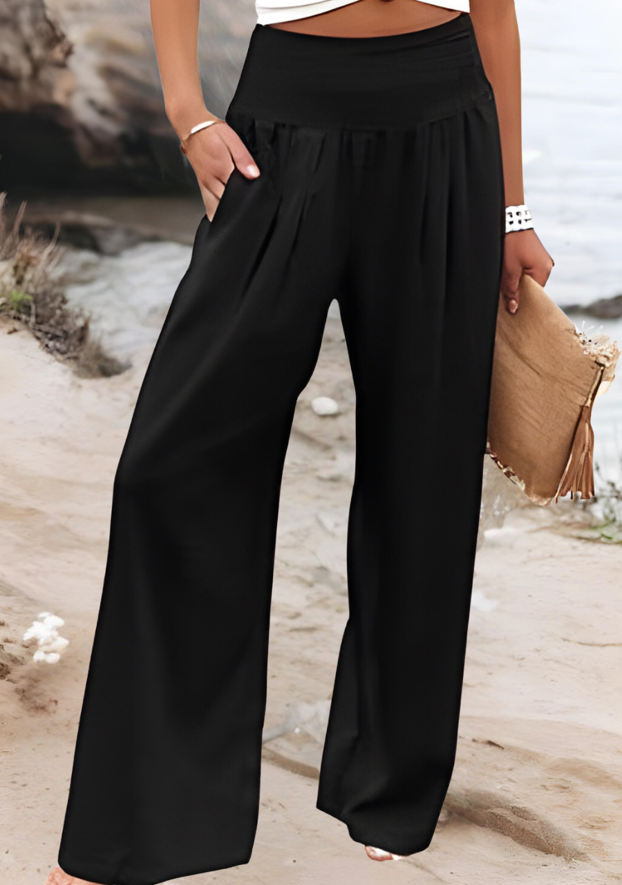 Women's Linen Wide Leg Beach Pants - Relaxed Summer Trousers