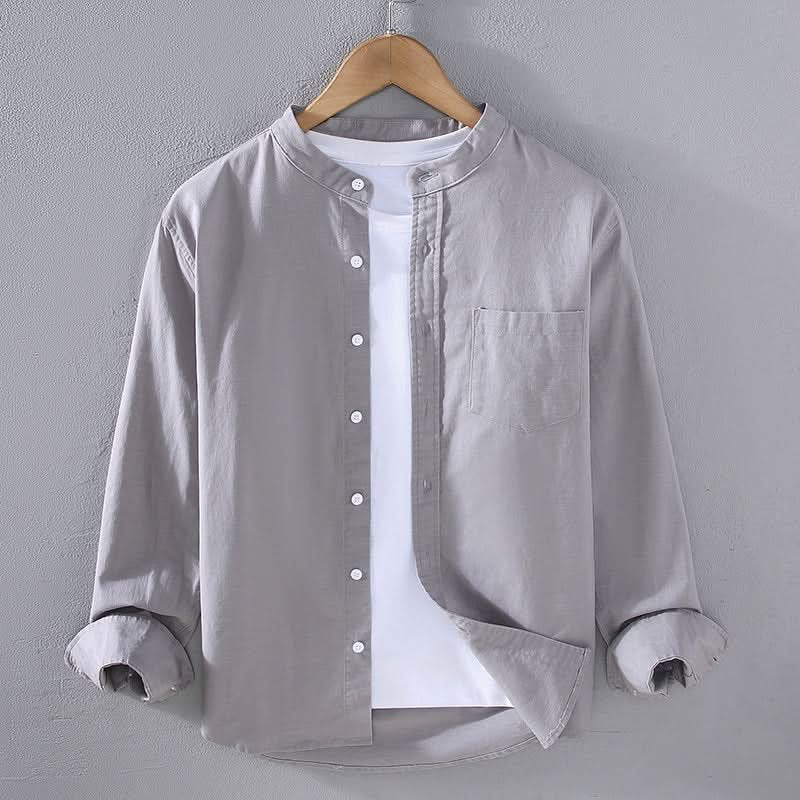 Men's Structured Linen Shirt - Long Sleeve Smart Casual Top
