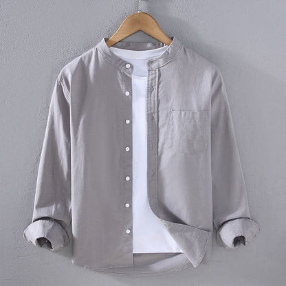 Men's Structured Linen Shirt - Long Sleeve Smart Casual Top