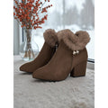 Women's Fur-Trimmed Ankle Boots - Pointed Toe Block Heel