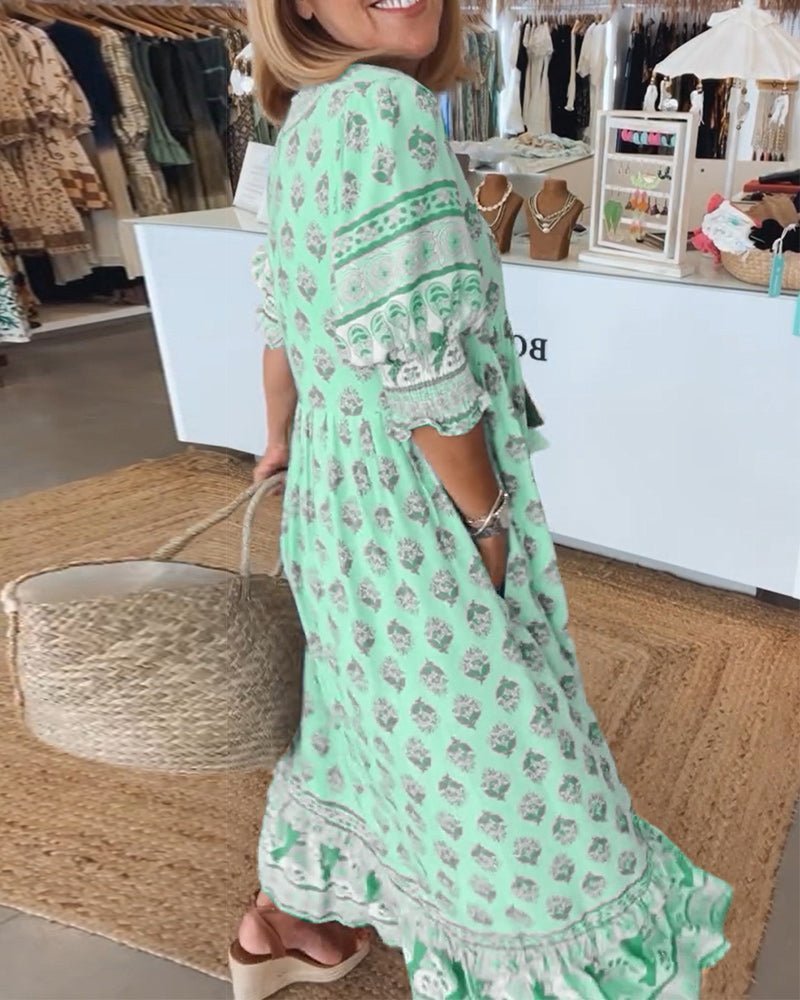 Women's Floral V-Neck Dress - Flowy Chic Midi Summer Dress