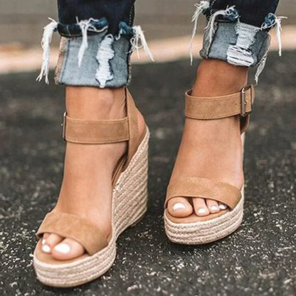 Women's Espadrille Wedge Sandals - Open Toe Ankle Strap