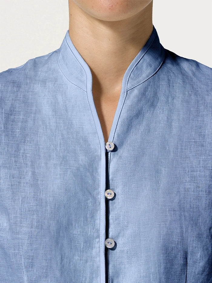 Women's 100% Linen Tailored Jacket - Stand Collar Blazer