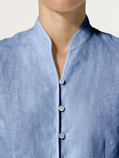 Women's 100% Linen Tailored Jacket - Stand Collar Blazer