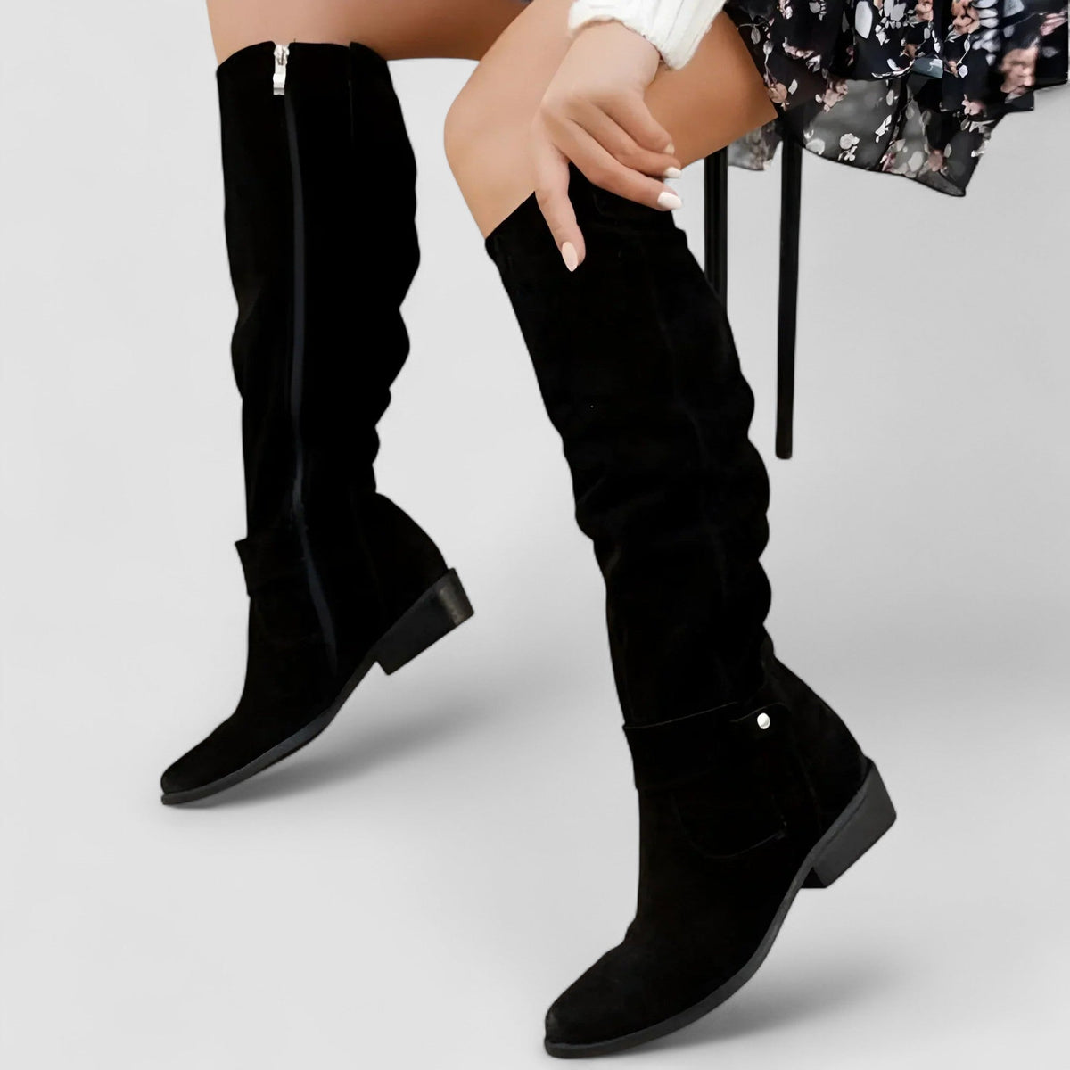 Women's Knee-High Slouch Boots - Low Block Heel Winter Boots