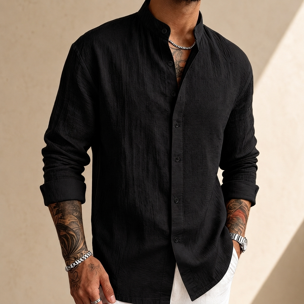 Men's Classic Linen Shirt - Breathable Long Sleeve Shirt