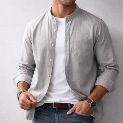 Men's Structured Linen Shirt - Long Sleeve Smart Casual Top