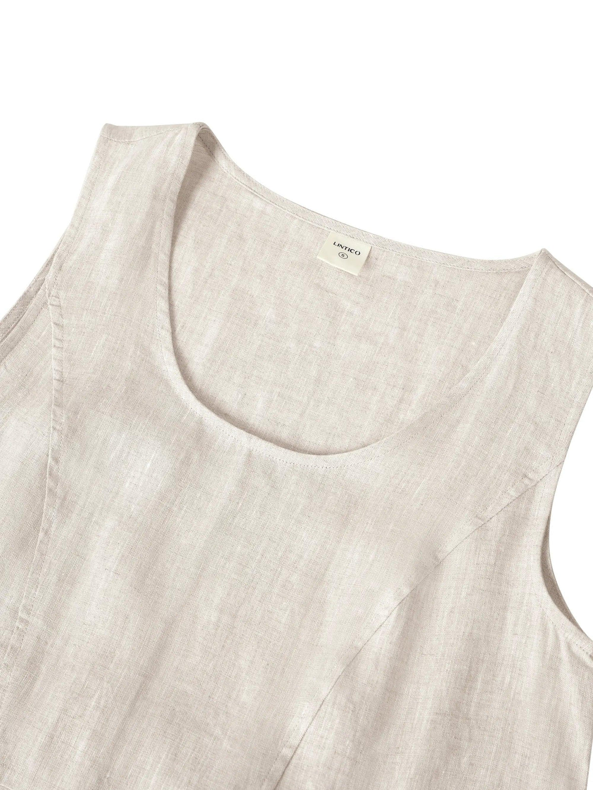 Women's 100% Linen Sleeveless Midi Dress with Pockets