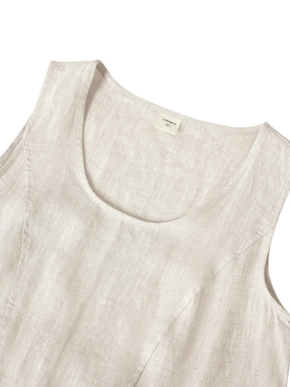 Women's 100% Linen Sleeveless Midi Dress with Pockets