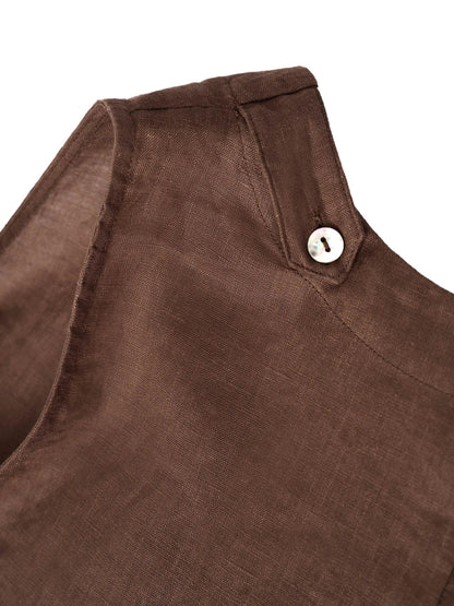 Women's 100% Linen Sleeveless Midi Dress - A-Line Round Neck