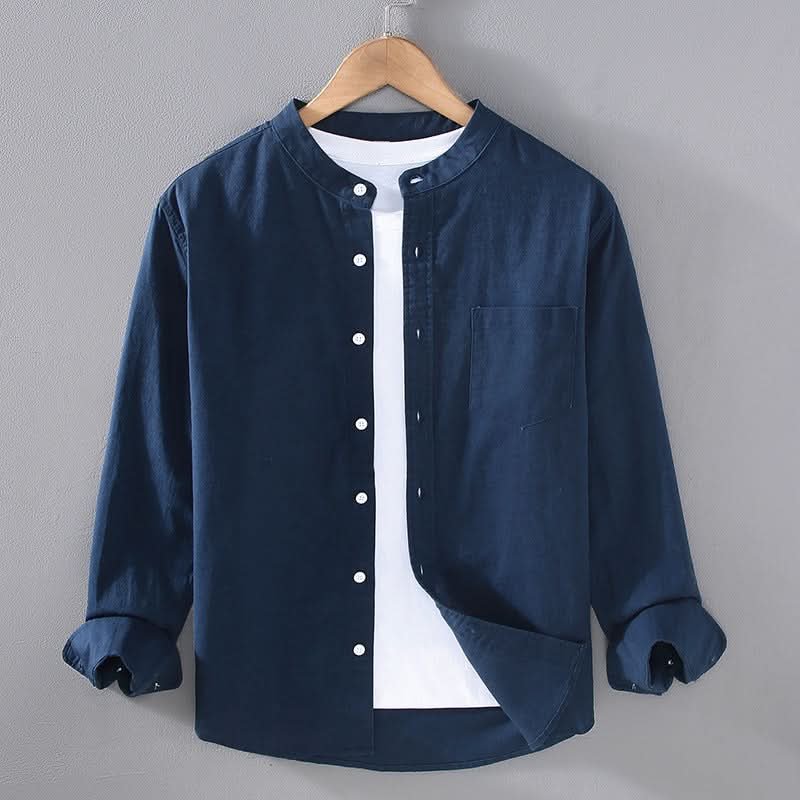Men's Structured Linen Shirt - Long Sleeve Smart Casual Top