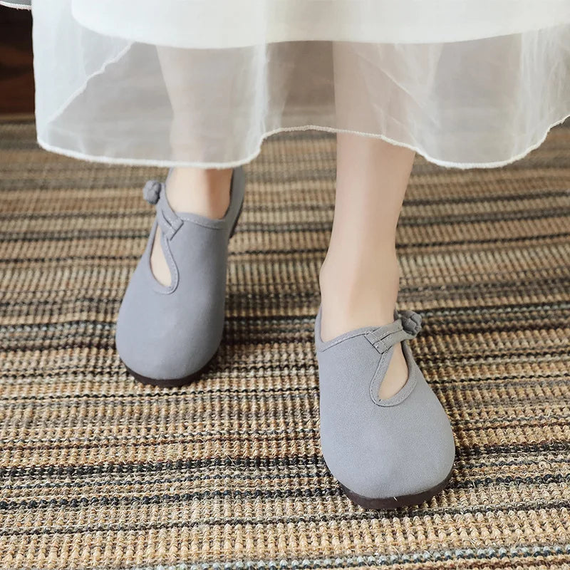 Women's Cutout Mary Jane Loafers - Round Toe Slip-On Flats