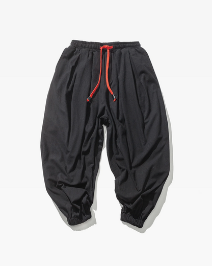 Men's Cotton Linen Cropped Pants - Loose Drawstring Trousers