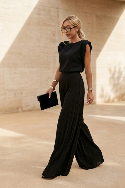 Women's Elegant Pleated Jumpsuit - Wide Leg Dressy Jumpsuit