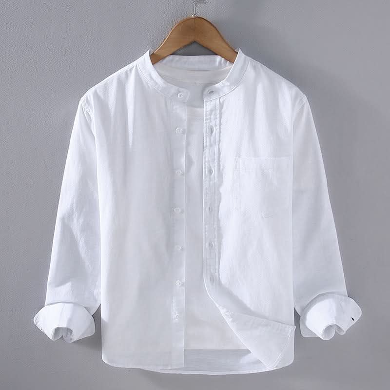 Men's Structured Linen Shirt - Long Sleeve Smart Casual Top