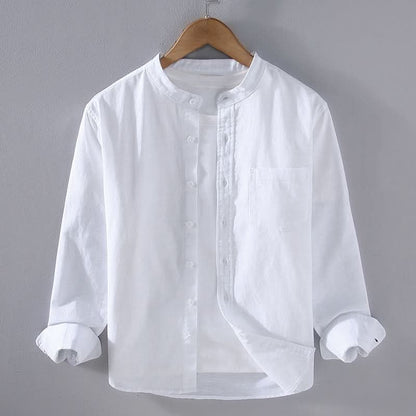 Men's Structured Linen Shirt - Long Sleeve Smart Casual Top
