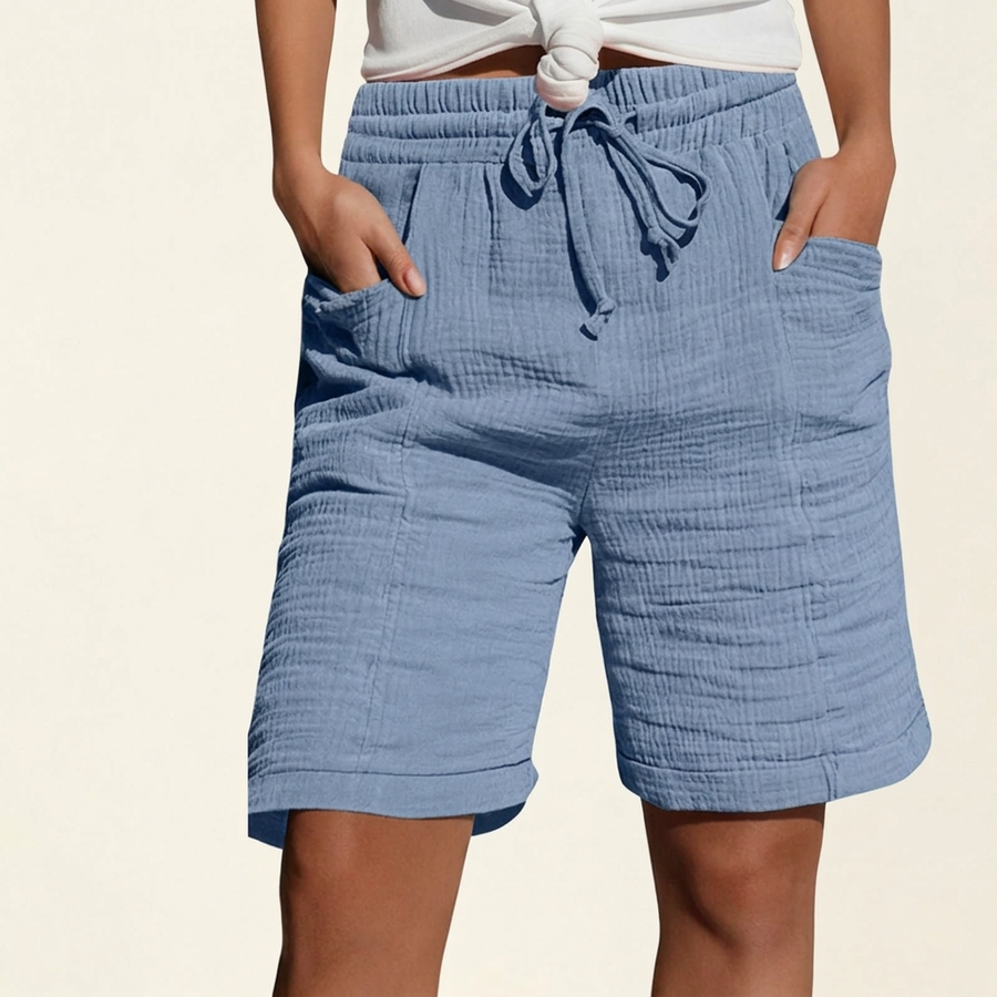 Women's Textured Bermuda Shorts - Adjustable Waist Shorts