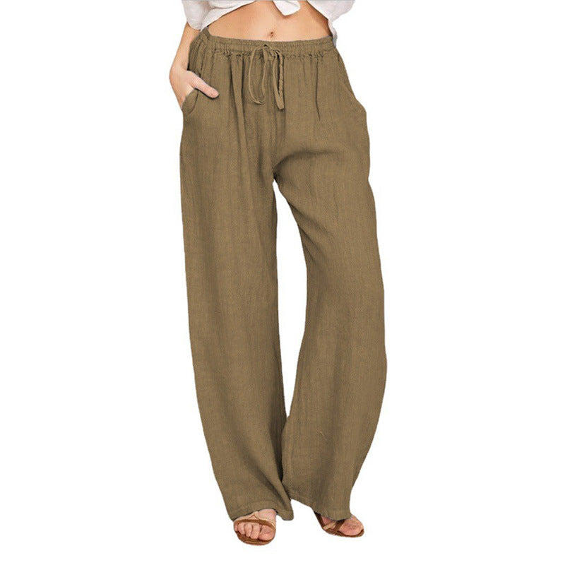 Women's Linen Blend Wide Leg Trousers - Relaxed Casual Pants