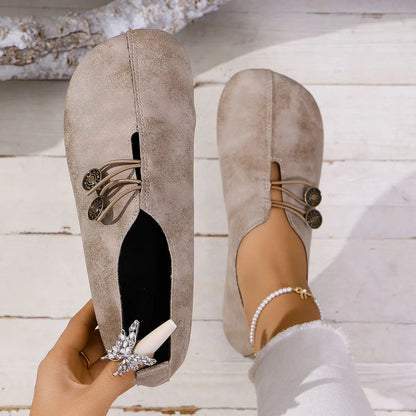 Women's Retro Metal Accent Loafers - Round Toe Slip-On Flats