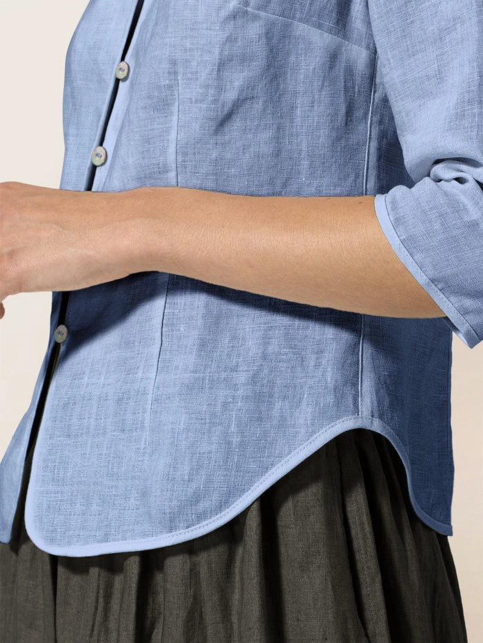 Women's 100% Linen Tailored Jacket - Stand Collar Blazer
