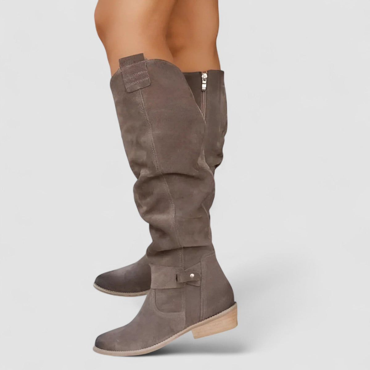 Women's Knee-High Slouch Boots - Low Block Heel Winter Boots