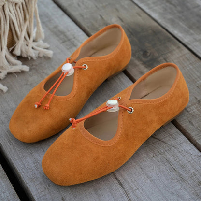 Women's Suede Mary Jane Flats - Lace-Up Ballet Loafers