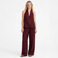 Linen Halter Tank and Wide Leg Pants Set - Women's Co-Ord