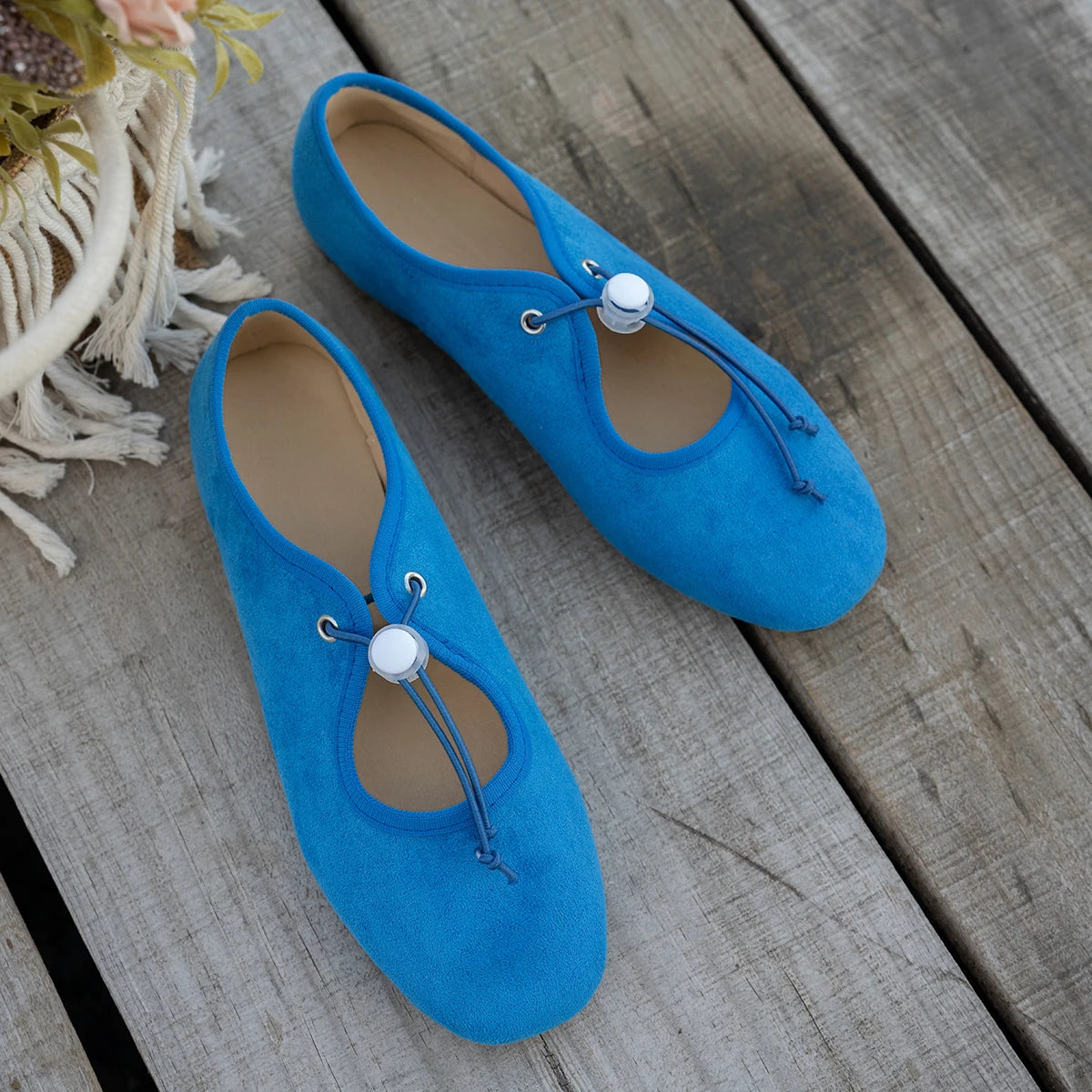Women's Suede Mary Jane Flats - Lace-Up Ballet Loafers