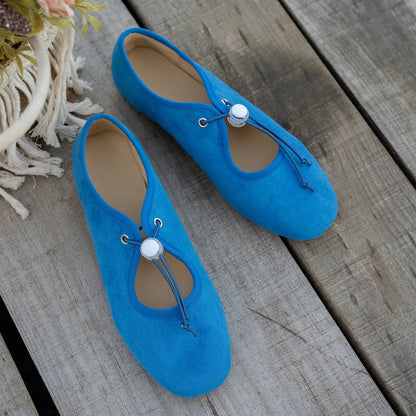 Women's Suede Mary Jane Flats - Lace-Up Ballet Loafers