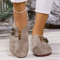 Women's Retro Metal Accent Loafers - Round Toe Slip-On Flats