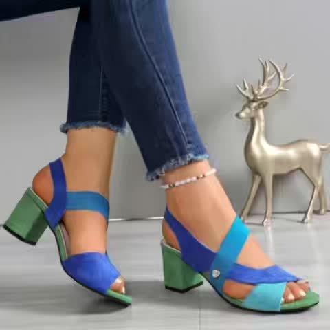 Women's Orthopedic Block Heels - Cushioned Open Toe Sandals