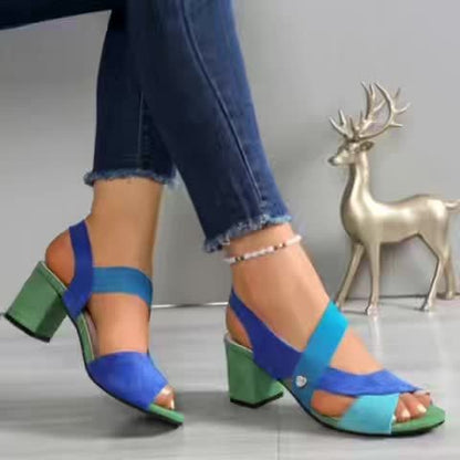 Women's Orthopedic Block Heels - Cushioned Open Toe Sandals
