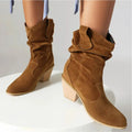 Retro Suede Slouchy Cowboy Boots - Chunky Heel Western Boots