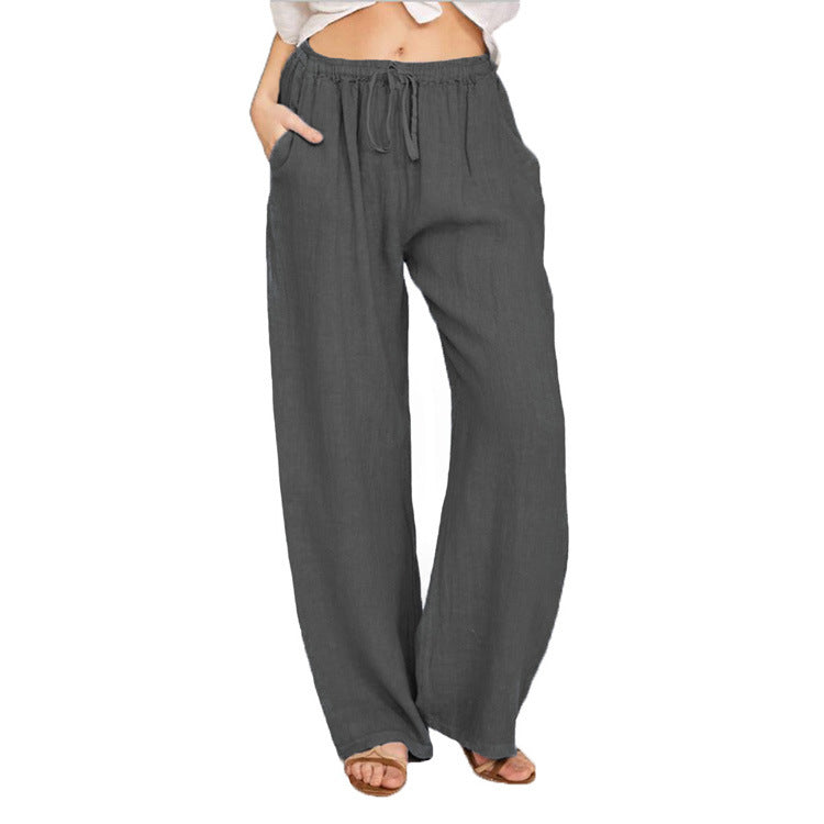 Women's Linen Blend Wide Leg Trousers - Relaxed Casual Pants