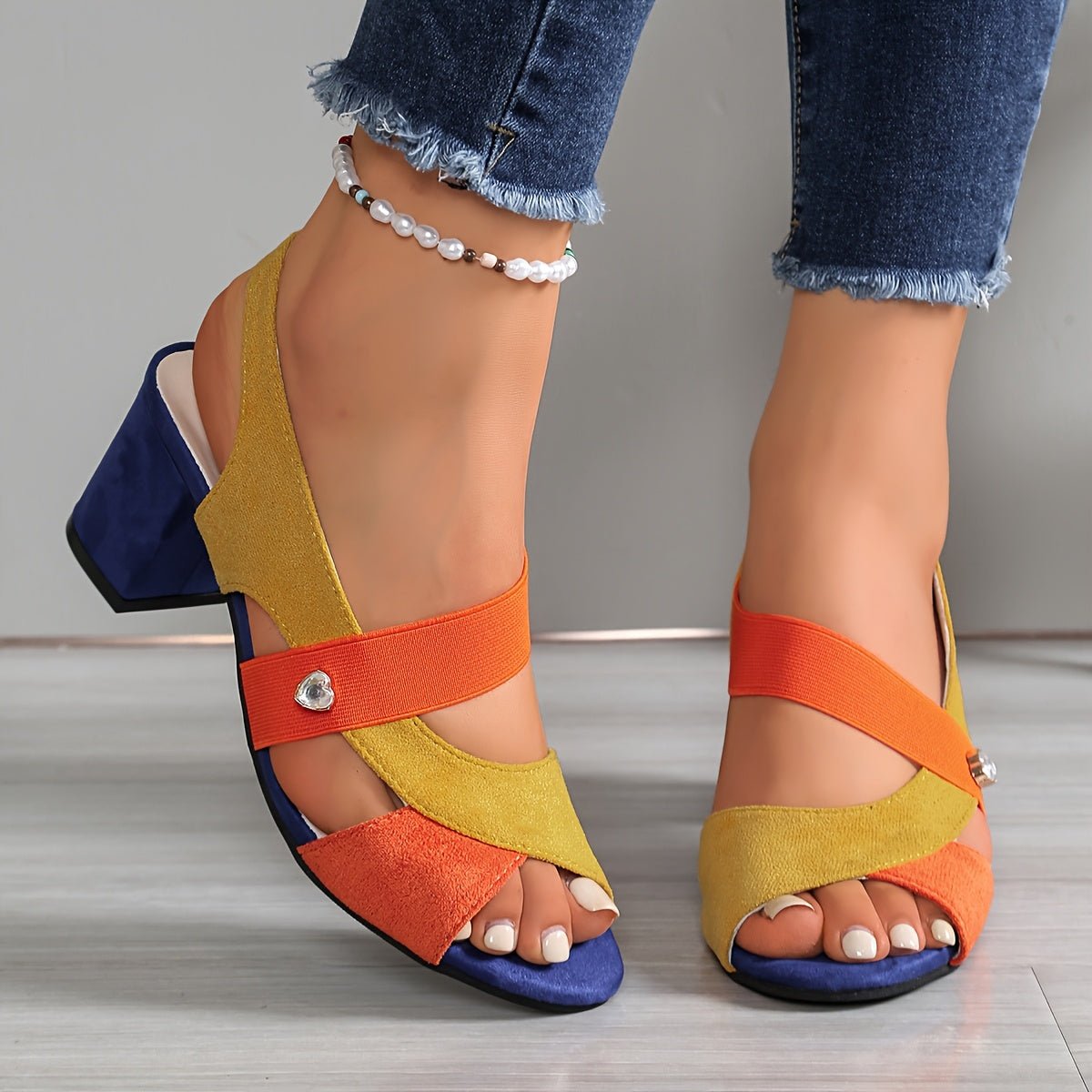 Women's Orthopedic Block Heels - Cushioned Open Toe Sandals