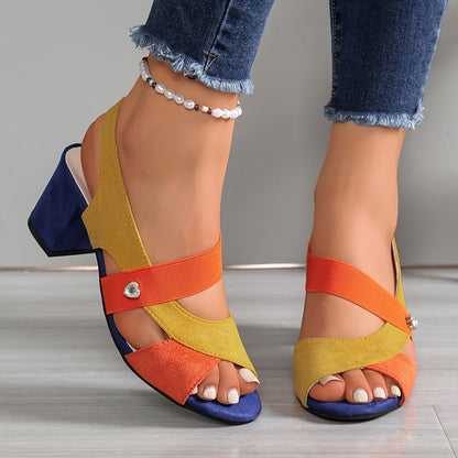 Women's Orthopedic Block Heels - Cushioned Open Toe Sandals
