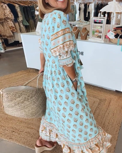 Women's Floral V-Neck Dress - Flowy Chic Midi Summer Dress